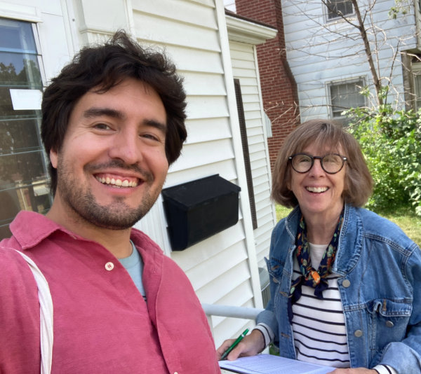 David door-knocking with his friend and supporter, Jane Prince